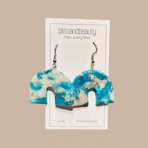 Turquoise and Gold Marble Boho Rainbow Chic Modern Clay Earrings